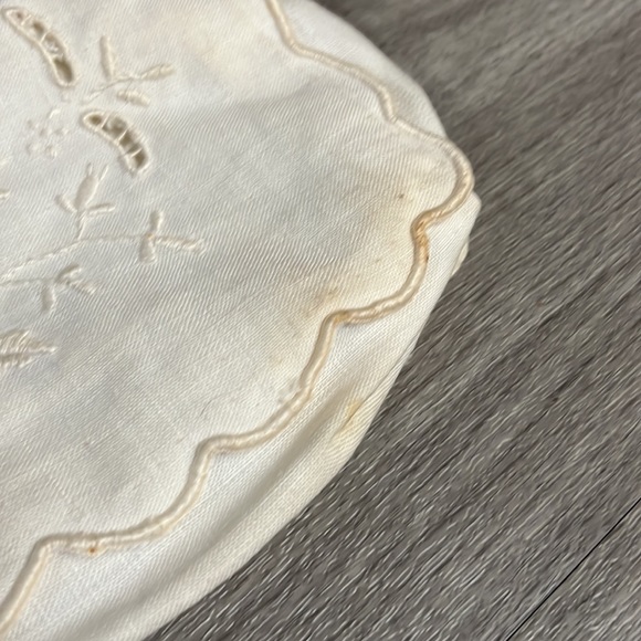 Vintage Linen Handmade Handbag Purse White Wooden Handle With Flower Embroidery - Picture 6 of 10